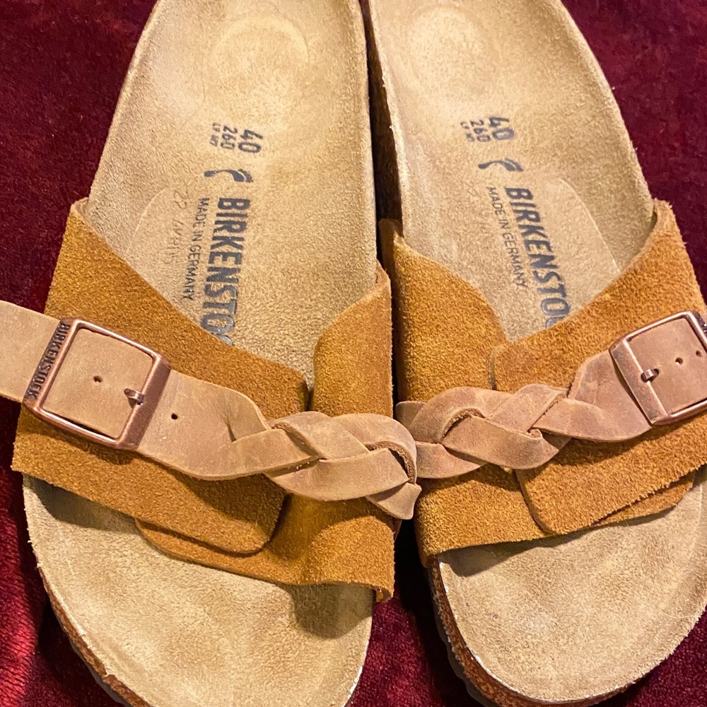 Birkenstock Braided Suede Slide Sandals - Tan